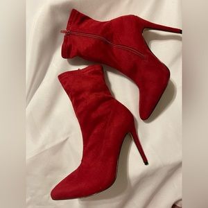 Faux Suede.Red. High Heel. Zip Up Booty. Size 8 1/2.